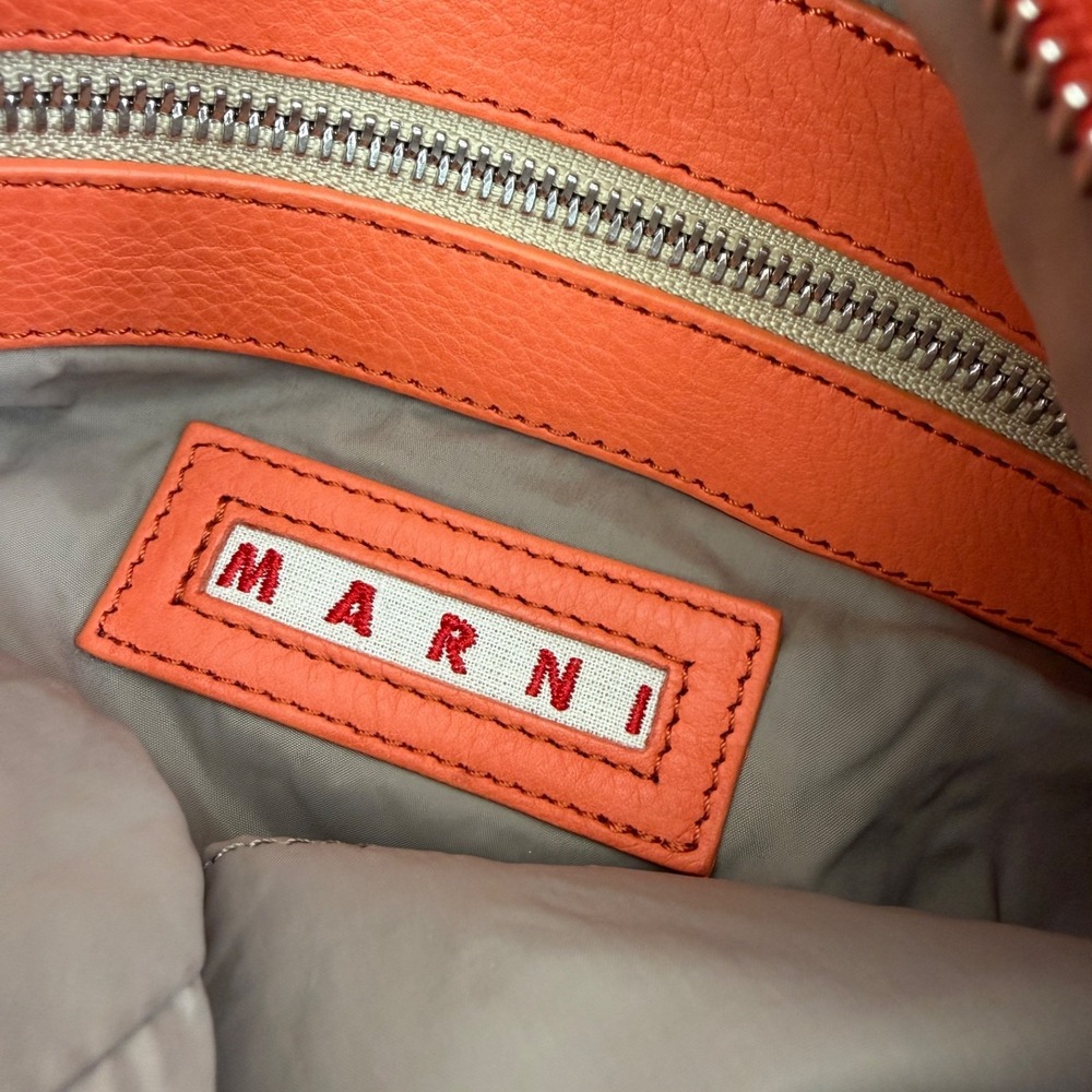 Marni Leather Hobo Bag Orange Purse Top Handle Flap Lock Large Ruffle Italy FLAW - Picture 8 of 16